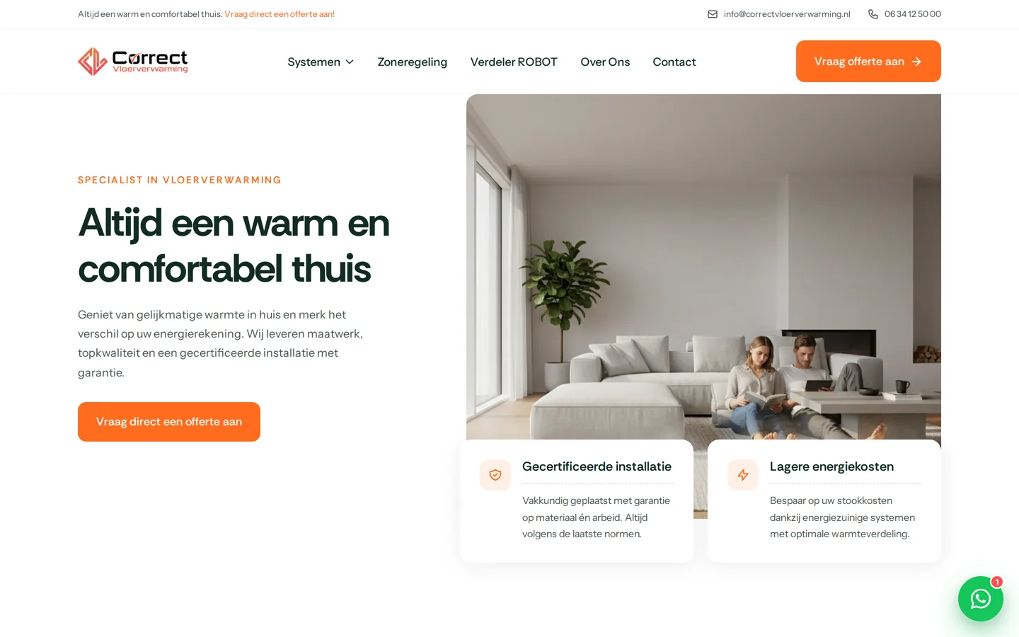 Website van Correct Vloerverwarming